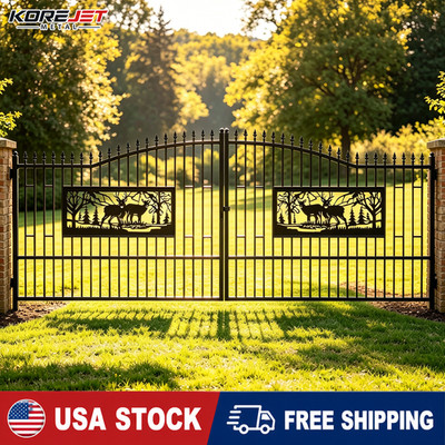 20ft x7ft Dual Swing Driveway Gates Weatherproof Iron Gate for Outdoor KJ