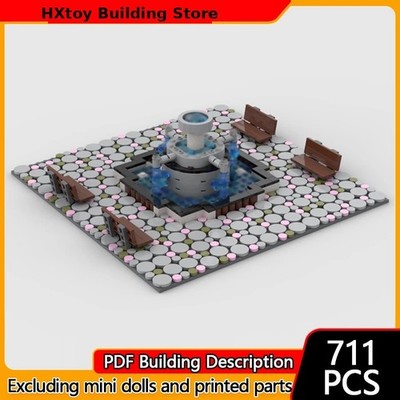 Street View Model MOC Building Bricks Fountain For Town Hall In Main Square 