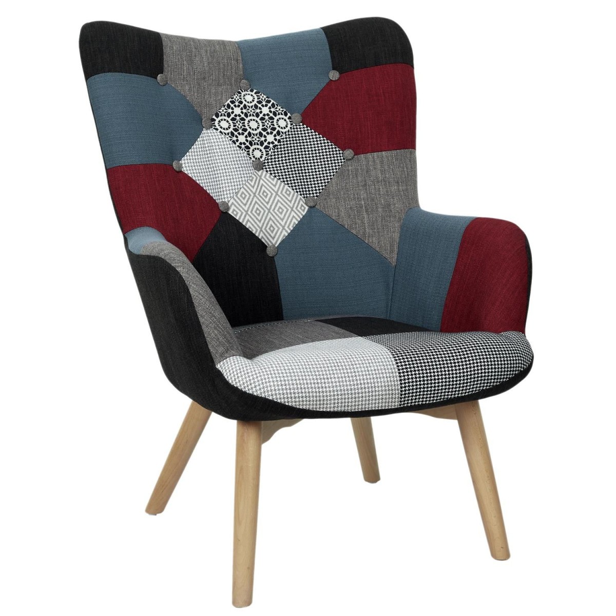 Fauteuil design patchwork Milano multicolore 99cm chaise salon scandinave