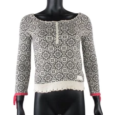 Odd Molly Cotton Knit Jumper Sweater Geometric Pattern Long Sleeve White Grey 0