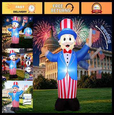 7.2 FT Patriotic Inflatable Uncle Sam Yard Decor with LED Lights for 4th of July