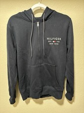 Tommy Hilfiger Men  s Navy Blue Full Zip Embroidered logo hoodie Size Medium NWT