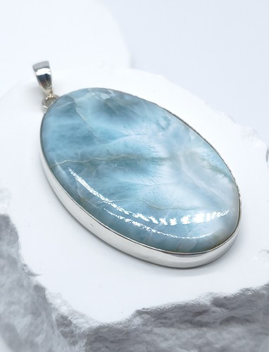 Sterling Silver Oval Dominican Larimar Pendant