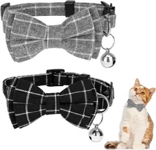 2PCS Blue and White Plaid Cat Collar with Bells, Breakaway color 2 