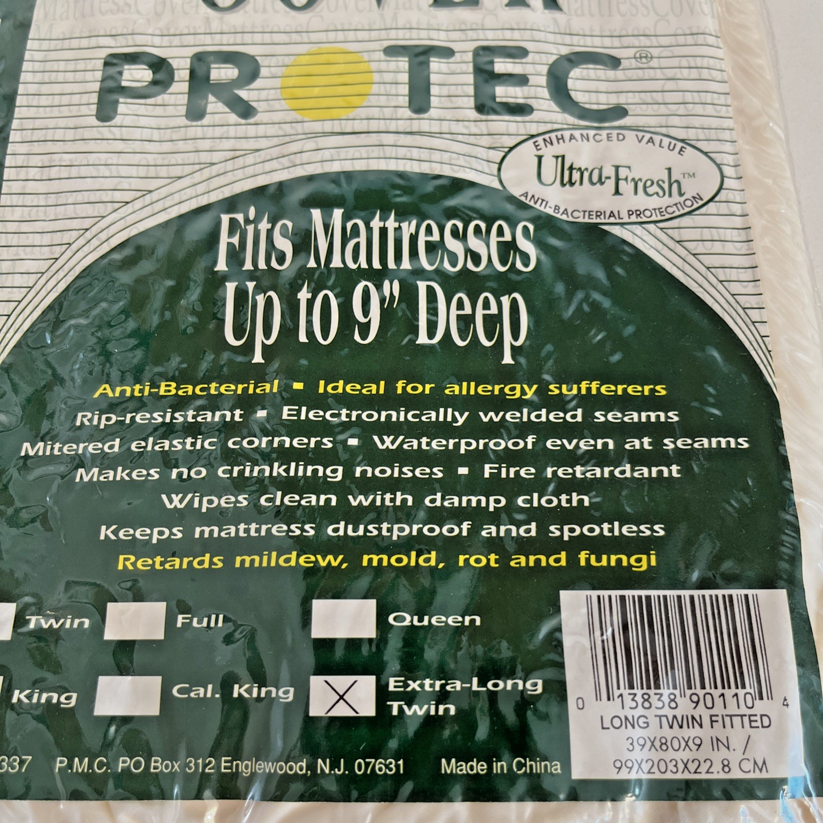 Vinyl Mattress Cover Twin X-Long Protec Ultra-Fresh Anti-Bacterial ...