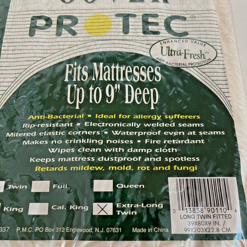 Vinyl Mattress Cover Twin X-Long Protec Ultra-Fresh Anti-Bacterial ...