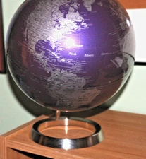 10" 2 Tone Revolving World Globe Table Top Purple & Silver Modern Style