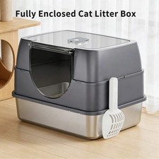 Stainless Steel Litter Box w/ Lid For Cats Kittens Easy Clean