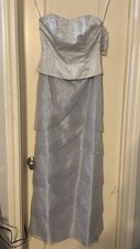 Davids Bridal Tiered Dress Formal Long Silver beaded Size 4 Wrap Titanium NWT