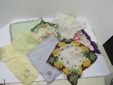 7-Vintage Ladies Handkerchiefs Crocheted Lace Embroidered Floral Fair Cond