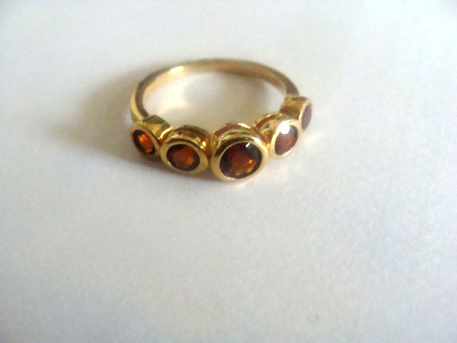 Ring 925 silver solid with 5 amber gemstones size… - image 1