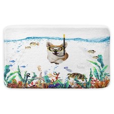 Funny Corgi Dog Bath Mat, Tropical Fish Coral Underwater Marine Life Bath Rug...