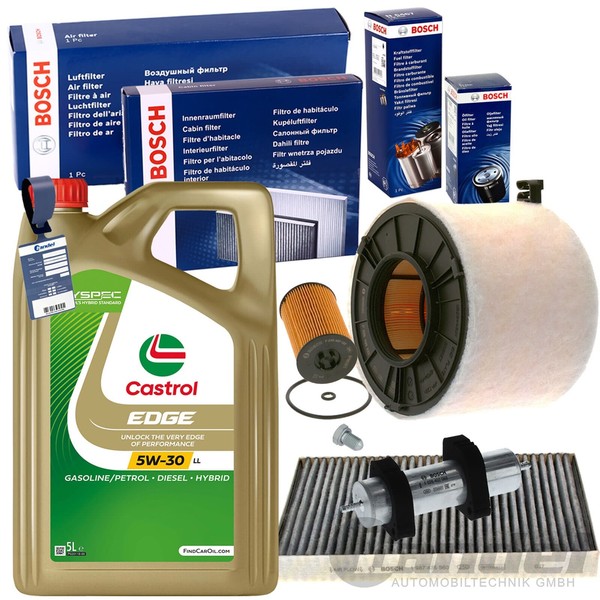 Bosch Filterset+Castrol 5W30 ÖL Passend FüR 2.0 TDI Audi A4 B9 A5 F57 53 Q5 FY-image