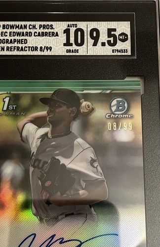 2019 Bowman Chrome Edward Cabrera 1st Green Refractor Auto SGC 9.5 No CPA-EC /99 - Bild 2 von 4
