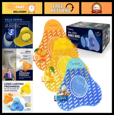 24 Pack Urinal Screen Deodorizer Mats - 3D Wave Anti-Splash Odor Control, Free G