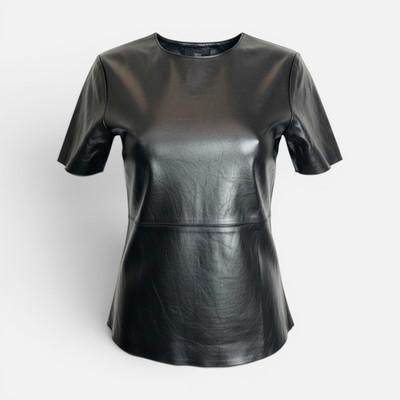 KHUJO Damen T-Shirts Bluse Kunstleder Modell: Jette Schwarz S