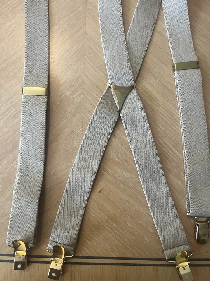 Tirantes Hombre Beige con Clips Chapados en Oro Ajustables Patrón X Foto 2 de 4