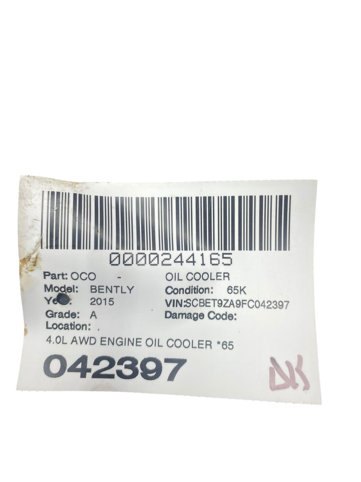 2013-2019 BENTLEY FLYING SPUR 4W 223B OEM 4.0L AWD ENGINE OIL COOLER *65K MILES*