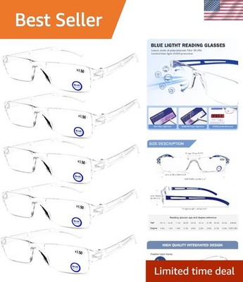 Quality Rimless Readers 5 Pack - Lightweight Blue Light Blocking Eyewear