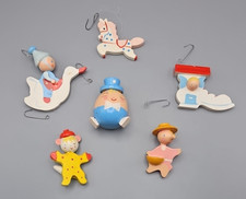 Vtg Handpainted Mother Goose Nursery Rhyme Ornaments 6 , VGC