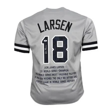 Don Larsen Signed Stats New York Grey Jersey (Beckett)