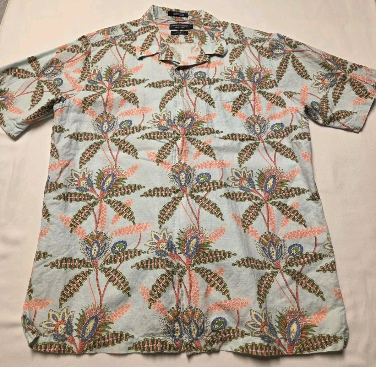 Men's Linen/Cotton Shirt Large 1 Pocket Short Slv Multi Color DANIEL CREMIEUX