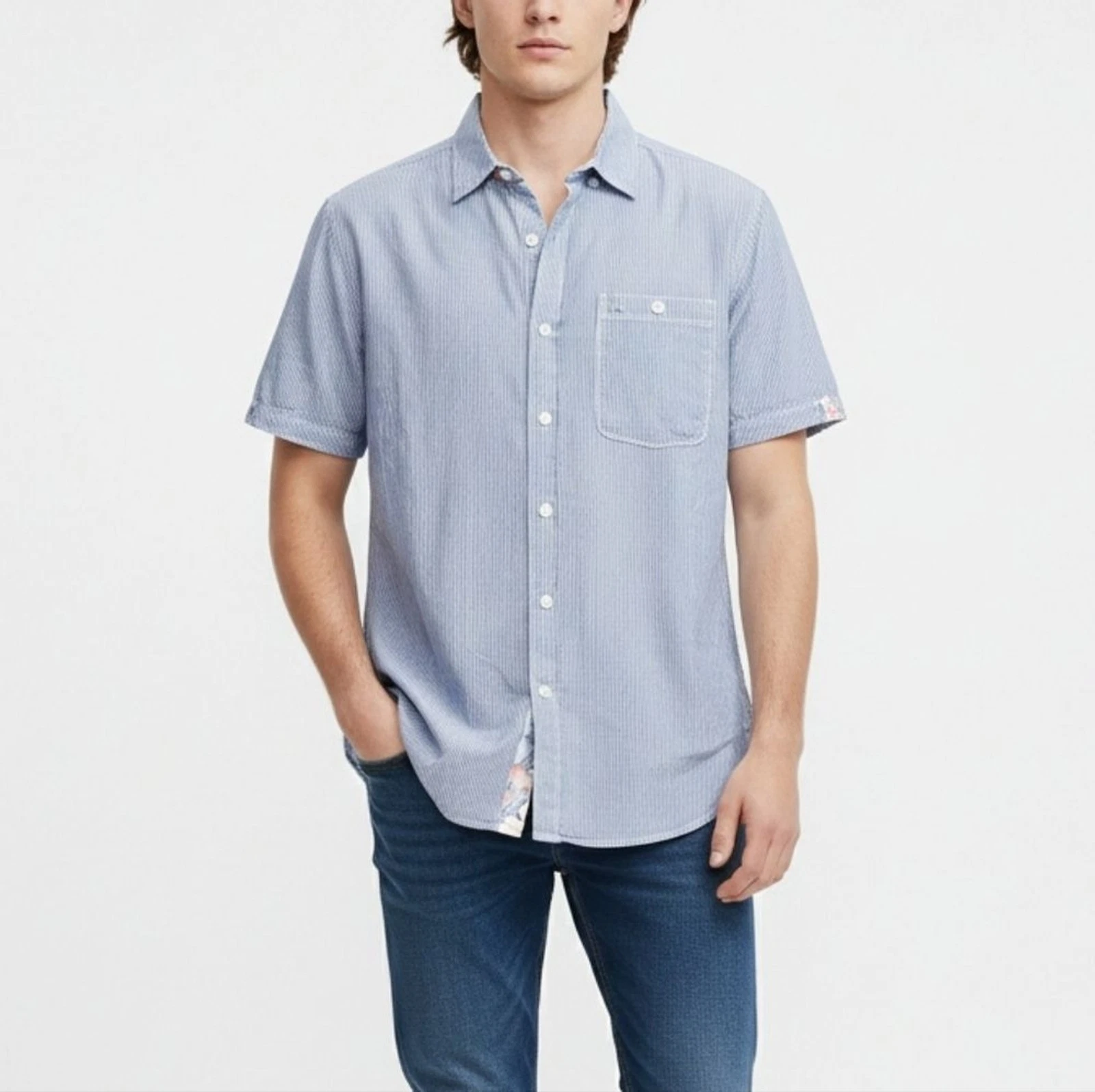 Tommy Bahama Line In The Sand Linen Short Sleeve Woven Blue Button Up M Heritage