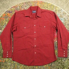 Wrangler Western Shirt Men's XL Red Plaid Pearl Snap Double Pocket Long Sleeve