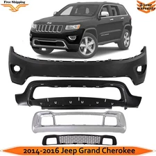 Front Bumper Cover & Grille Set Kit For 2014-2016 Jeep Grand Cherokee