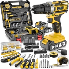 20V 136PCS Cordless Impact Drill Kit with High Torque Speed Adjustable Cordless 
