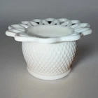 Vintage Lace Edge White Milk Glass Diamond Point Bowl Imperial Ex Condition