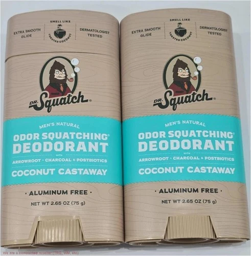 LOT OF 2!!! DR. SQUATCH Men's Natural Deodorant - Coconut Castaway - 2.65oz