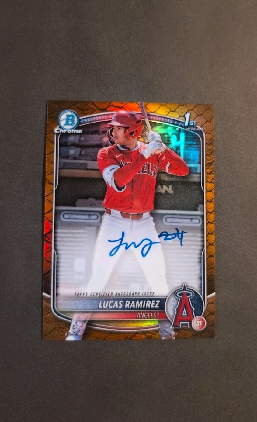 Lucas Ramirez 2025 Bowman Chrome Reptilian Orange Refractor Auto /25 Bowman 1st
