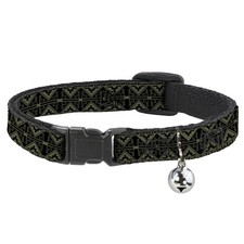 Cat Collar Breakaway with Bell Geometric7 Black/Olive NARROW Fits 8.5-12"