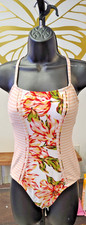 Kona Sol Women  s One Piece Swimsuit Floral Striped Cross Back Padded