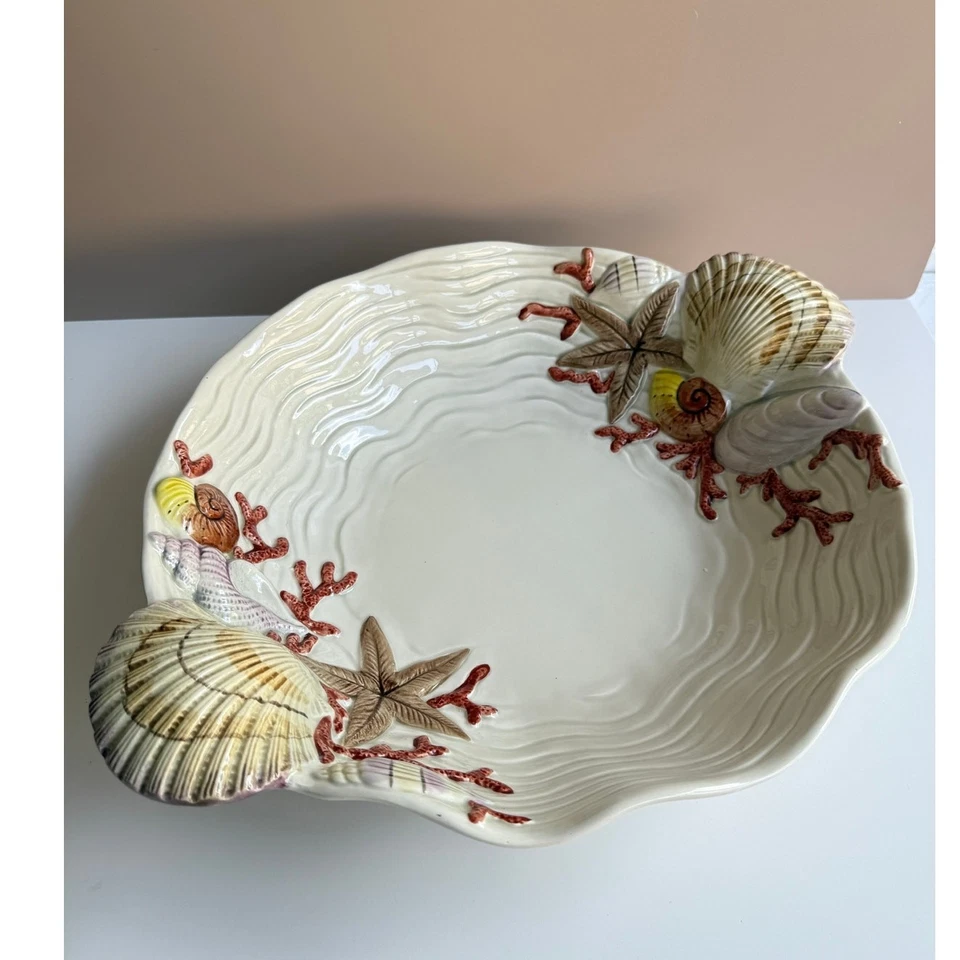 Servidor de figuras Fitz and Floyd Coral Shells | Cuenco grande para servir concha marina costera Foto 4 de 4