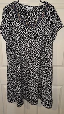 Go Softly Patio Leopard Print Dress Beaded Bejeweled Sz XL Short Sleeve Full Zip