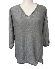 DKNY Jeans Womens Med V-Neck Sequin Sweater Gray Light Comfortable Soft
