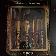 5PCS Makeup Brush Set Powder Foundation Blush Eyeshadow Angled Brow Gold/Black