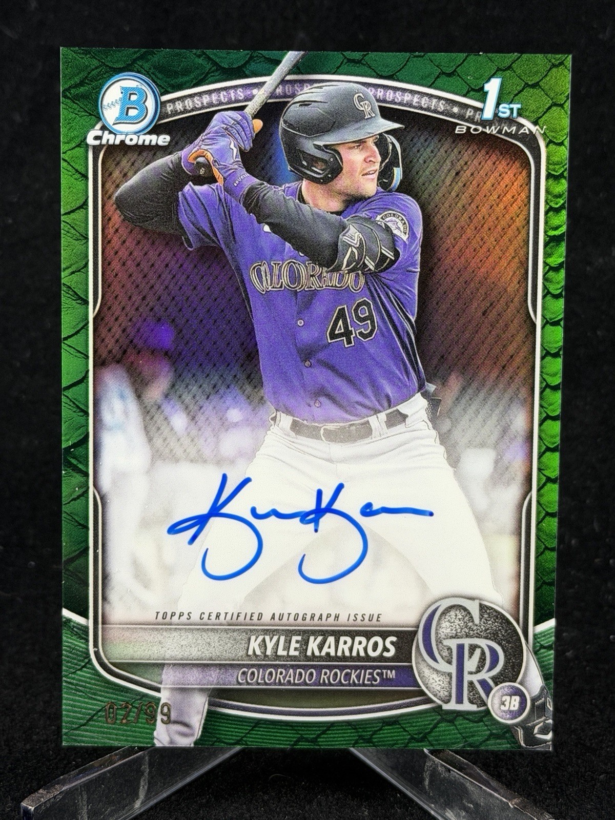 2025 Bowman Chrome Kyle Karros 1st Auto /99 Green Refractor Reptilian Autograph