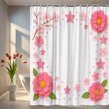 Cute Pink Flower Shower Curtain for Bathroom Decor