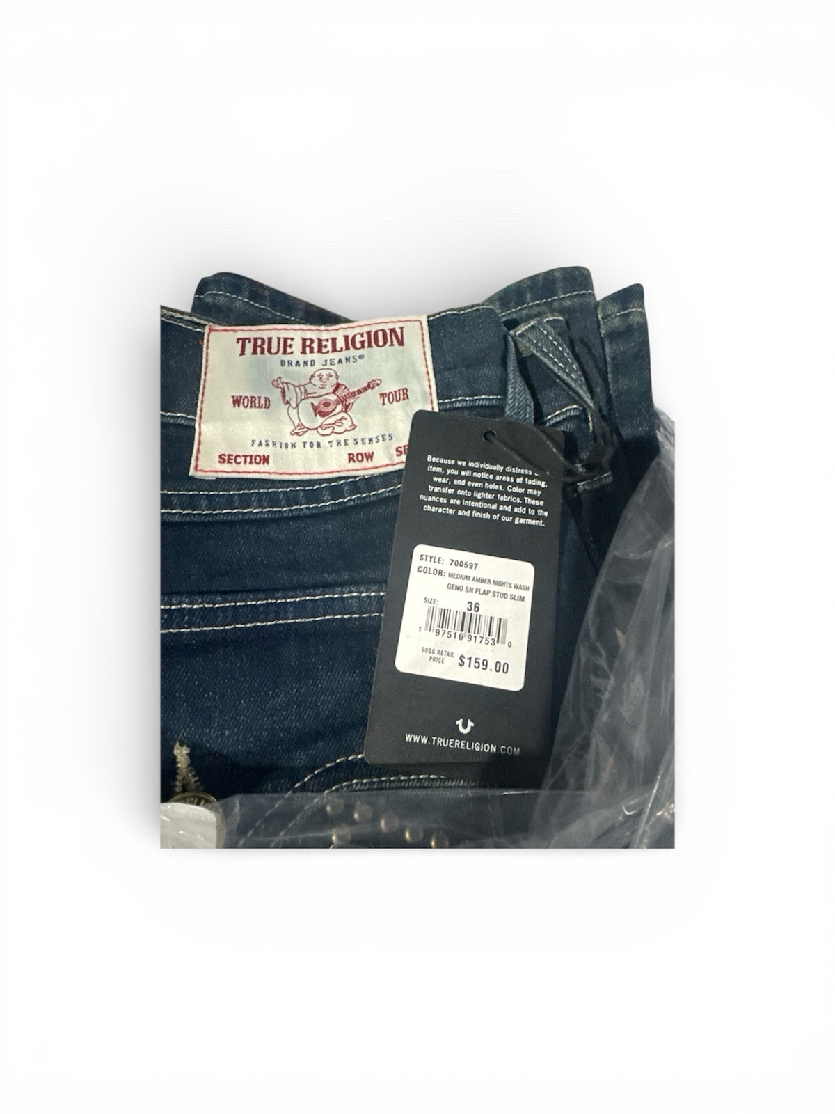 Men’s True Religion Geno Slim Jeans Studded Horseshoe Blue Denim  36Wx32L thumbnail 10