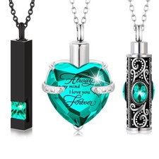MTLEE 3 Pieces Cremation Urn Necklace for Ashes Vertical Light Blue Zircon