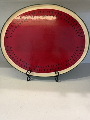 Vintage Handmade Paper Mache Watermelon Serving Tray Centerpiece 18.5  Lx15 W