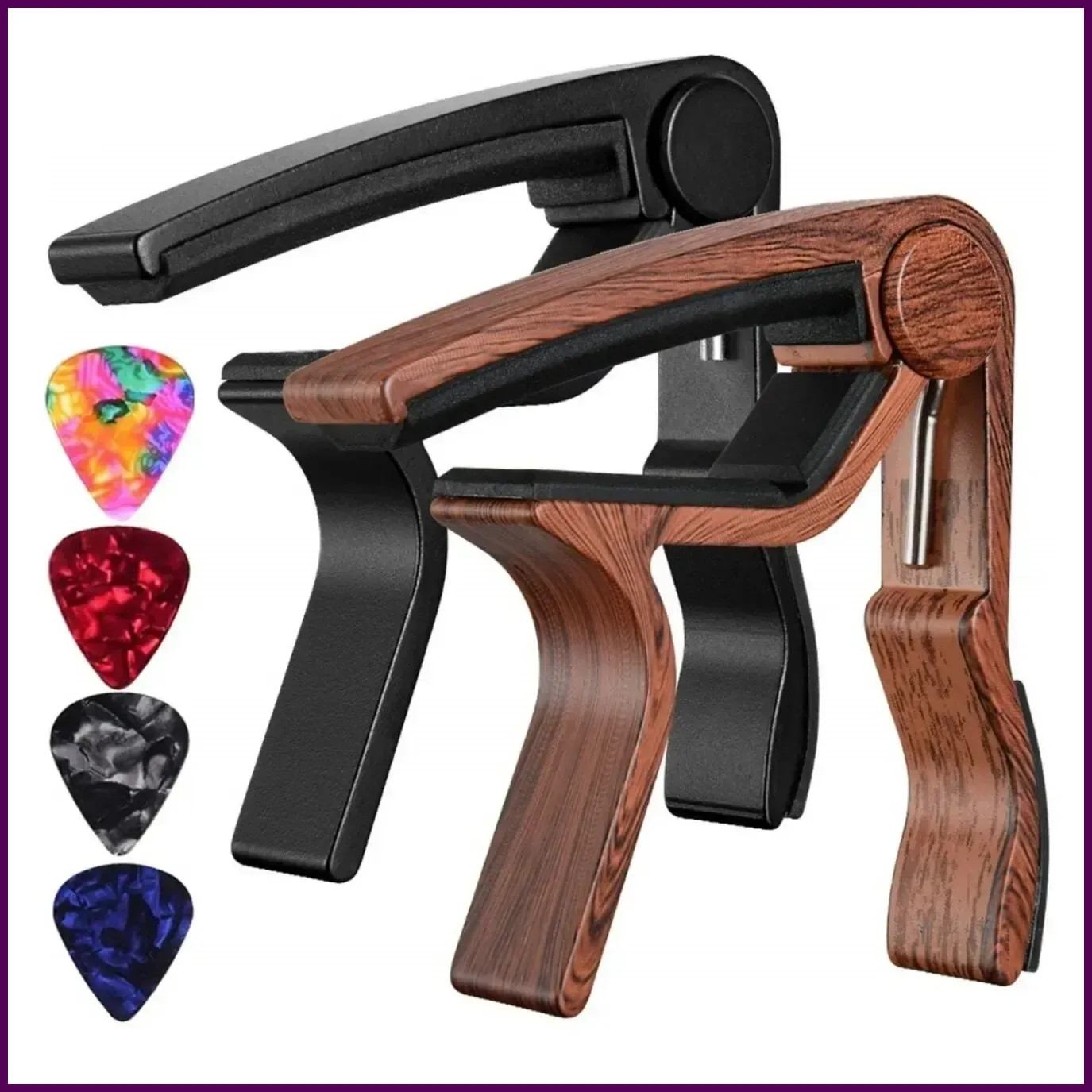 Miwayer Capotasto per chitarra acustica ed elettrica finitura palissandro con 5 plettri
