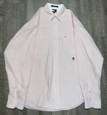 Vtg Tommy Hilfiger Shirt XL Long Slv Button Down Crest Retro Striped Pink X-Lrg