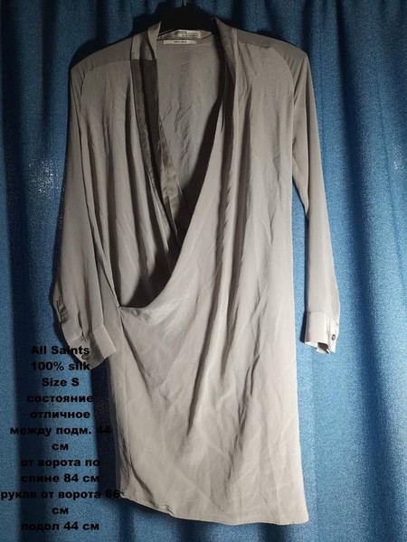 Women AllSaints Dress Grey Silk 36 / S / 44