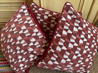 NEXT Autumn Rust/Cream Patterned Velvet Back Cushions 40cm x 40cm x 3
