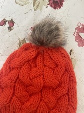 New DKNY Beanie Hat Faux Fur Orange One Size