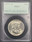 1957-D PCGS MS63 “Rattler” Franklin Half Dollar 50C - Old Green Holder